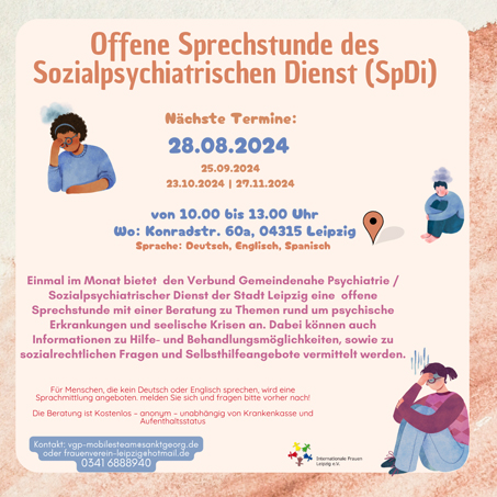 Psychosoziale Sprechstunde des Sozialpsychiatrischen Dienstes (SpDi) der Stadt Leipzig