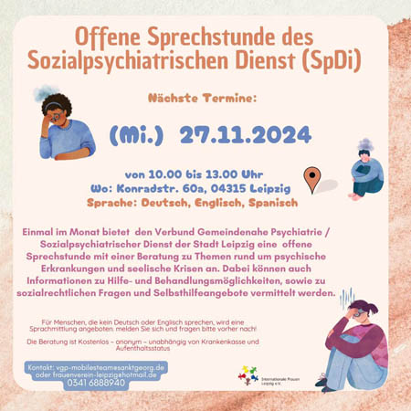 Psychosoziale Sprechstunde des Sozialpsychiatrischen Dienstes (SpDi) der Stadt Leipzig