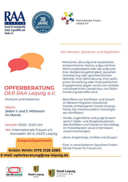Sprechstunde der Opferberatung der RAA e.V. 