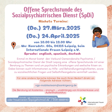 Psychosoziale Sprechstunde des Sozialpsychiatrischen Dienstes (SpDi) der Stadt Leipzig