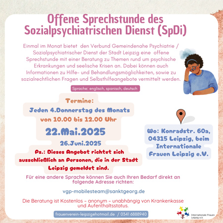 Psychosoziale Sprechstunde des Sozialpsychiatrischen Dienstes (SpDi) der Stadt Leipzig