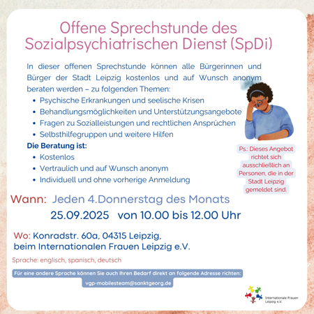Psychosoziale Sprechstunde des Sozialpsychiatrischen Dienstes (SpDi) der Stadt Leipzig