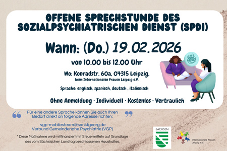 Offene Psychosoziale Sprechstunde des Sozialpsychiatrischen Dienstes (SpDi) der Stadt Leipzig