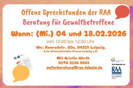 Offene Sprechstunde der Beratung für Gewaltbetroffene der RAA e.V. 