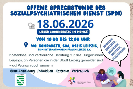 Offene Psychosoziale Sprechstunde des Sozialpsychiatrischen Dienstes (SpDi) der Stadt Leipzig