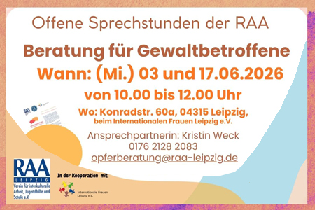 Offene Sprechstunde der Beratung für Gewaltbetroffene der RAA e.V.
