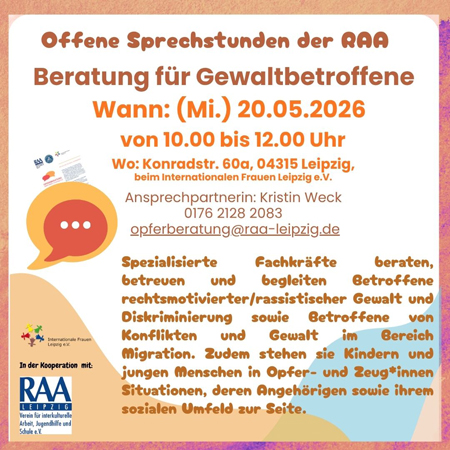Offene Sprechstunde der Beratung für Gewaltbetroffene der RAA e.V.