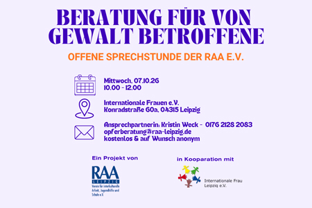 Offene Sprechstunde der Beratung für Gewaltbetroffene der RAA e.V.