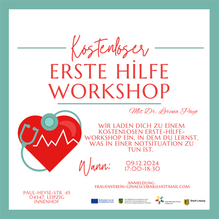 Erste Hilfe Workshop für Erwachsene mit der Ärztin Frau Lorena Payo