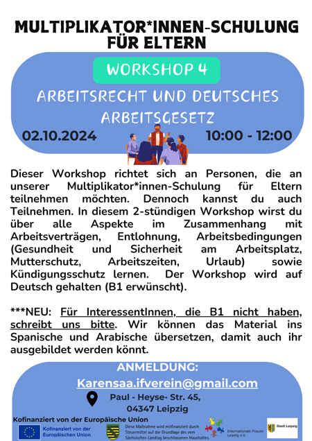 Multiplikator*innen-Schulung für Eltern Workshop 4 - Arbeitsrecht und deutsches Arbeitsgesetz