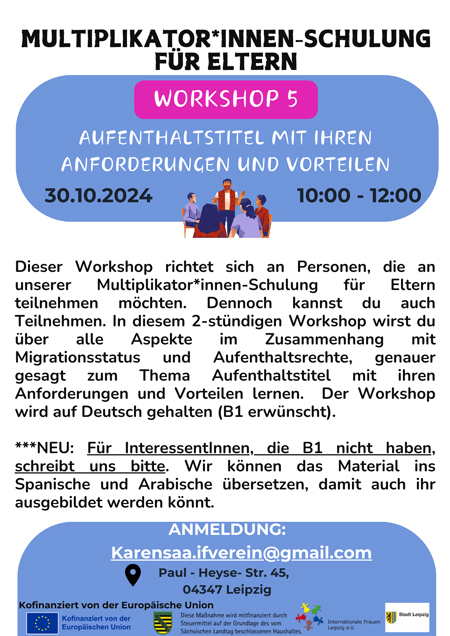 Multiplikator*innen-Schulung für Eltern  Workshop 5 - Aufenthaltstitel mit ihren Anforderungen und Vorteilen