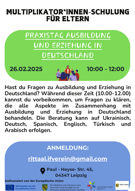 Multiplikator*innen-Schulung für Eltern: PRAXISTag Ausbildung und Erziehung in Deutschland