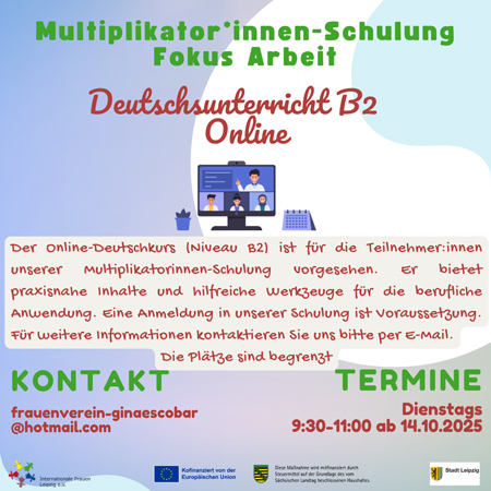 “Multiplikator*innen-Schulung für Eltern”- Fokus Arbeit: Online-Deutschkurs für Teilnehmer*innen