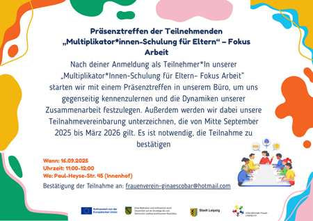 Präsenztreffen der Teilnehmenden „Multiplikator*innen-Schulung für Eltern“ – Fokus Arbeit