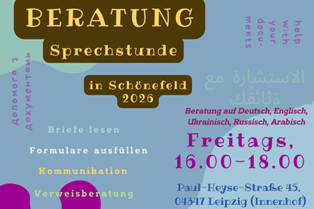Beratung Sprechstunde in Schönefeld 2026 (Deutsch, Englisch, Ukrainisch, Russisch, Arabisch)